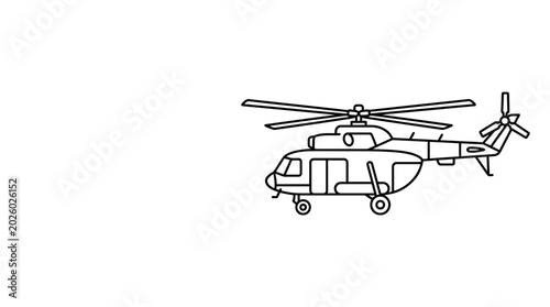 Foto Simple line art illustration of a military helicopter.