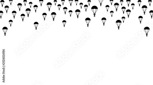 Billede på lærred Seamless pattern of parachutes descending in a minimalist black and white style
