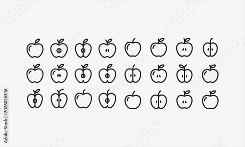 Photos Apple set outline sketch line art icon set vector illustration