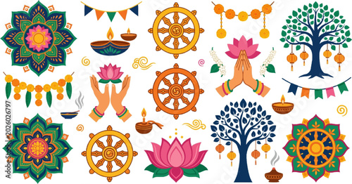 Indian Culture and Diwali Festival Decorative Icons