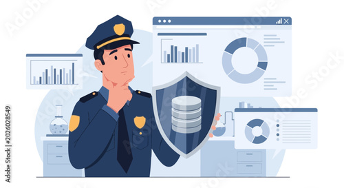 Police Officer Holding Security Shield Icon.
