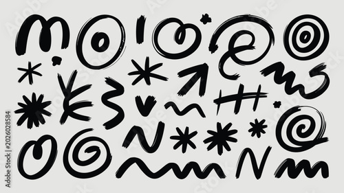 Tableau sur toile Abstract black ink doodles and scribbles on a light gray background