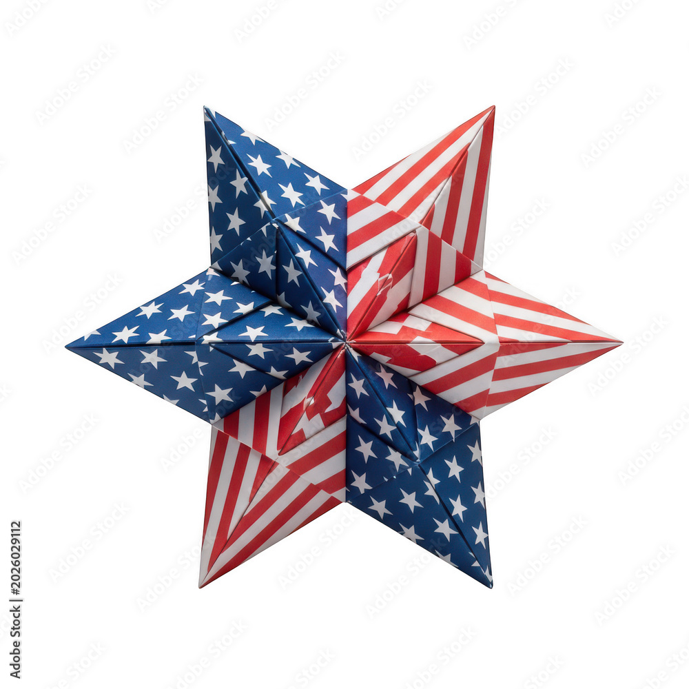 Fototapeta premium Decorative origami paper star with american flag pattern for holidays