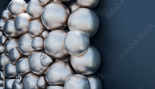 Abstract pile of metallic silver balls with copy space