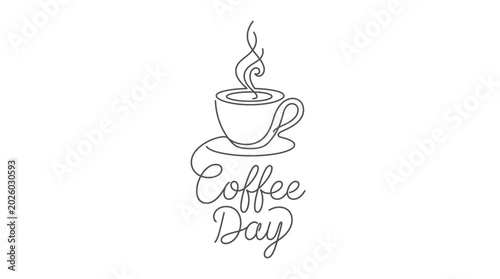 Foto Minimalist continuous line art design for International Coffee Day celebration