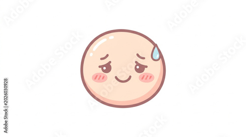 Quadro su tela Cute blushing face with sweat drop emoji illustration.