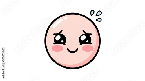Konstfotografi Cute cartoon face with blush and sweat drops.