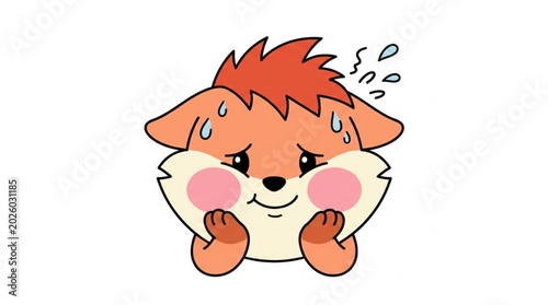 Billede på lærred Cute cartoon fox character feeling shy and embarrassed.