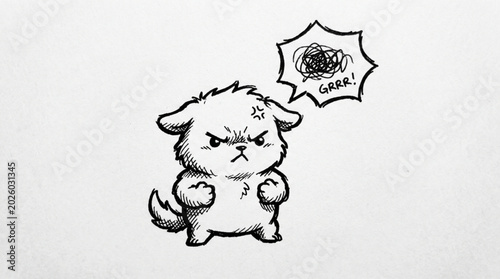 Bild auf Leinwand Cute Fluffy Dog Character Expressing Anger and Frustration.
