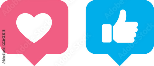 like or thumb up and heart vector modern icons. design elements for social network, marketing, app, interface and ad, user engagement symbols, social media reaction graphics, digital  