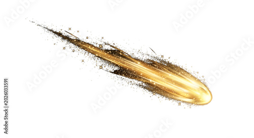 golden comet light trail isolated on transparent background