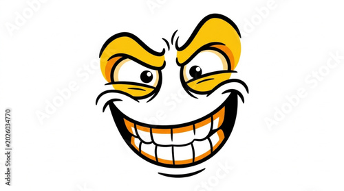 Schilderij op canvas Evil cartoon face with a wide grin and mischievous eyes.