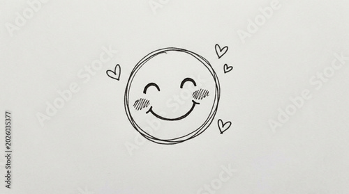 Photos Hand Drawn Happy Face with Hearts Illustration.