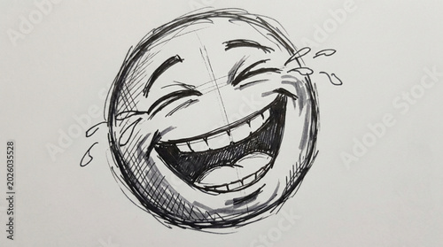 Bild auf Leinwand Hand drawn sketch of a laughing emoji face with tears of joy.