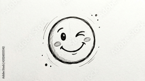 Hand Drawn Winking Smiley Face Sketch.