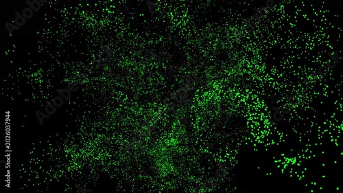 Abstract green digital particles background with flowing lines