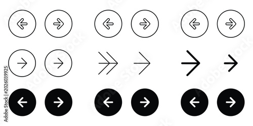 Obraz na plátně Arrow buttons icon, website slider navigation symbols, next and previous rounded buttons for app and web interface