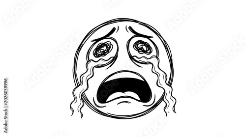 Valokuva Sad Crying Face Emoji Sketch Illustration.