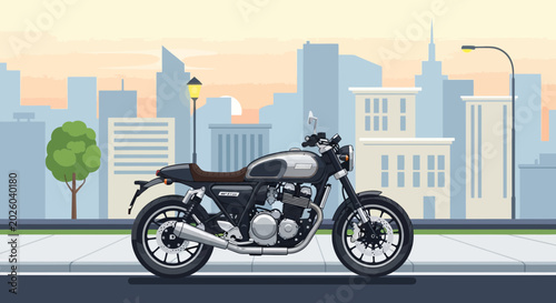 Bild auf Leinwand Classic Cafe Racer Motorcycle parked on a City Street