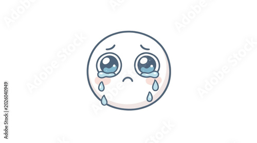 Obraz na płótnie Sad crying emoji face with big blue eyes and tears.