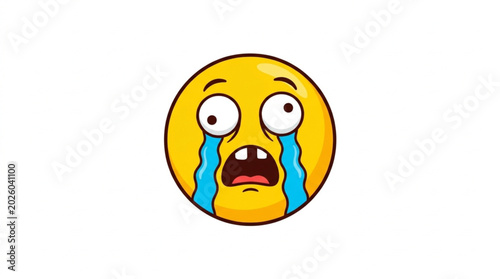 Cuadro en lienzo Sad crying emoji face with tears streaming down.