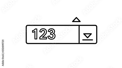 User interface icon of a numeric input field showing number one two three with up and down arrow controls for value adjustment interface component increment decrement software application