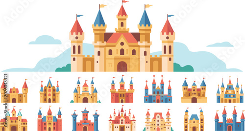 Foto Fairytale Castle and Medieval Palace Architecture Megaset Featuring Royal Fortre