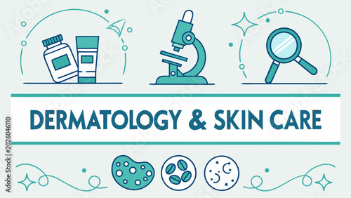 A dermatologist examines skin care products and cells under a microscope in a laboratory.