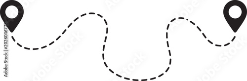 dot line path route travel banner illustration with location map pin icon, travel navigation concept for road trip planning, delivery tracking graphics, waypoint connection symbols, mobile map 