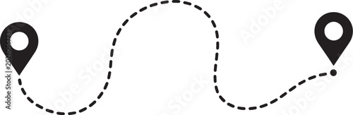 Photos dot line path route travel banner illustration with location map pin icon, desti
