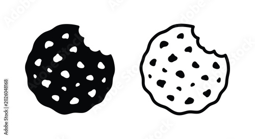 Bitten chocolate chip cookies black and white silhouette