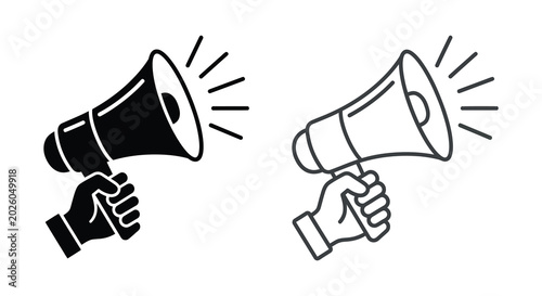 Hand holding megaphone icon black and line art silhouette