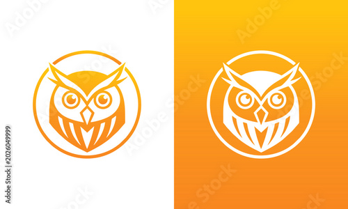 Slika na platnu Two stylized owl faces depicted in contrasting line art and minimalist illustration styles, set against a vibrant two-tone orange gradient background with a clean, modern composition