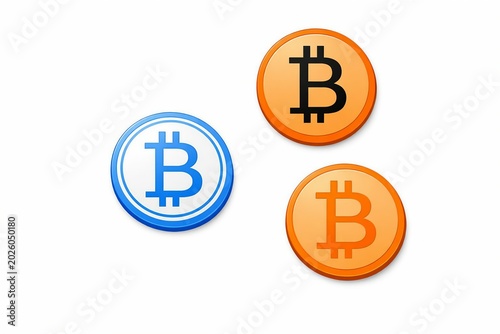 Three bitcoin cryptocurrency logos in different styles