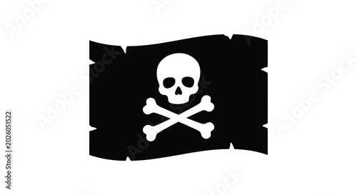Pirate flag with skull and crossbones black and white silhouette