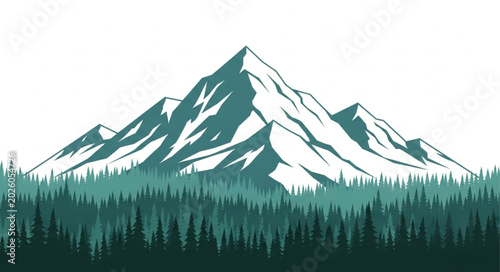 Quadro em tela Majestic snow capped mountain range above a dense evergreen forest