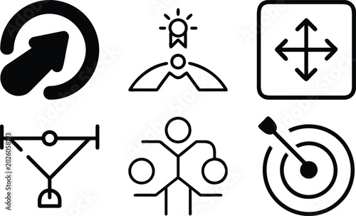 Tableau sur toile Abstract icons representing business progress and self-improvement with a bright idea