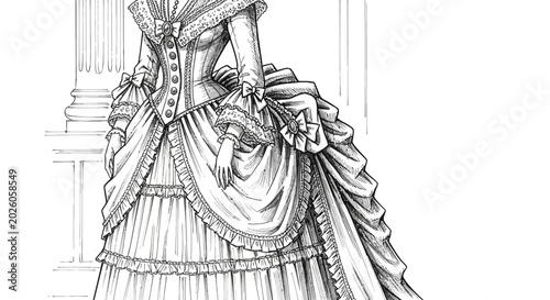 Cuadro en lienzo Vintage Victorian Era Fashion Illustration of a Formal Gown