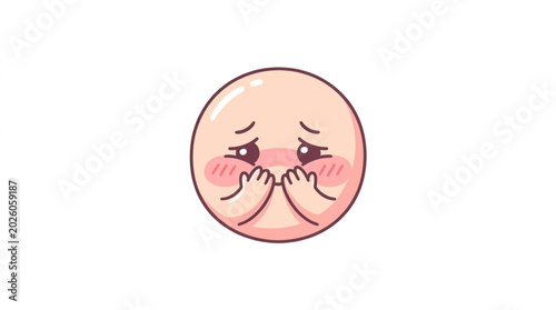 Photos Shy blushing face emoji covering mouth with hands.