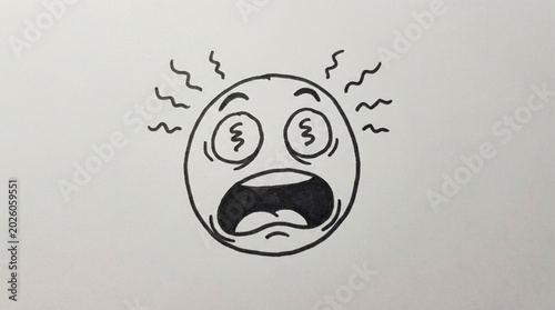 Quadro em tela Scared cartoon face with wide eyes and open mouth.