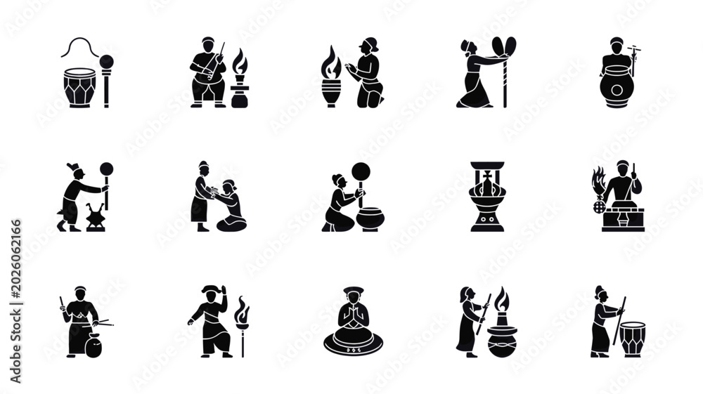 Obraz premium Set of 15 Traditional African Culture Black Glyph Icons Vector