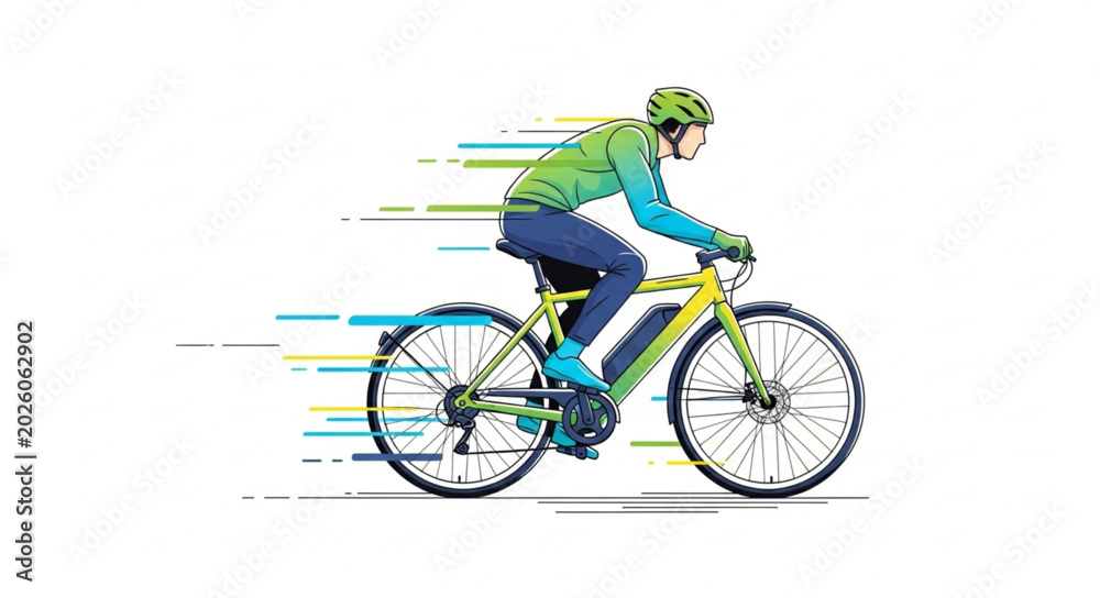 Fototapeta premium Man riding a bicycle with speed lines effect.