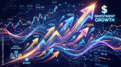 Obraz na plátne Vibrant abstract depiction of financial investment growth with upward trending a