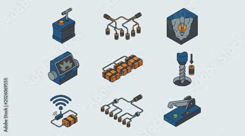 Tableau sur toile Isometric illustration of various tools and equipment used for demolition and construction