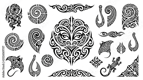 Cuadro en lienzo Maori Tribal Tattoo Designs Collection.