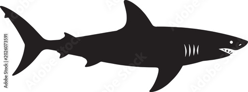 Great White Shark Silhouette Vector, Minimalist Black Sea Predator Icon Isolated on White Background for Marine Life Design