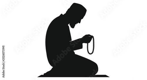 Foto muslim man praying with prayer beads silhouette