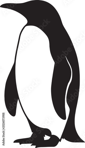 Minimalist Penguin Silhouette Vector Illustration, Black and White Emperor Penguin Icon Isolated on White Background