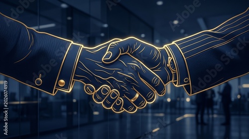 Handshake between two professionals represents a successful business agreement in a corporate office.