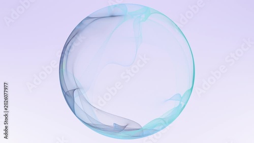 Clean transparent cyan sphere with soft flowing digital ribbons on white background. Minimal futuristic motion loop for business design, technology visuals, science concepts, presentations